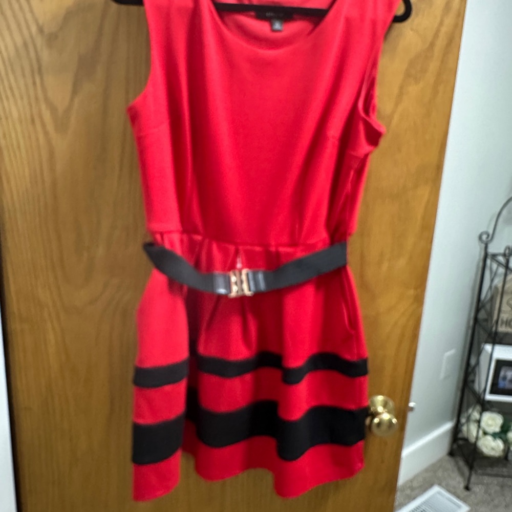 BCX Red Fit and Flare Sleeveless Dress